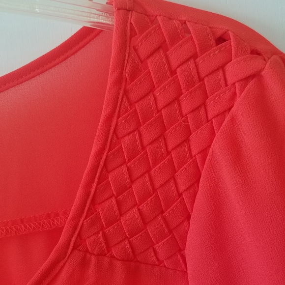 Red/orange sheer long sleeve top - Picture 4 of 6